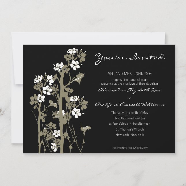 Custom Japanese Floral Wedding Invitation :: black (Front)