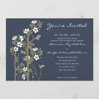 Custom Japanese Floral Wedding Invitation :: blue