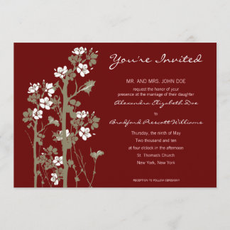 Custom Japanese Floral Wedding Invitation :: red