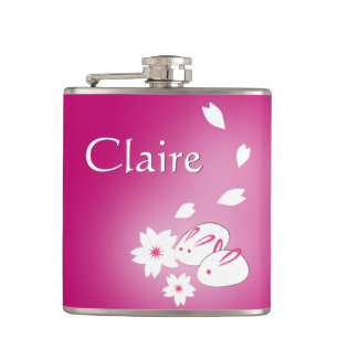 Custom Japanese Snow Rabbits & Sakura Hip Flask