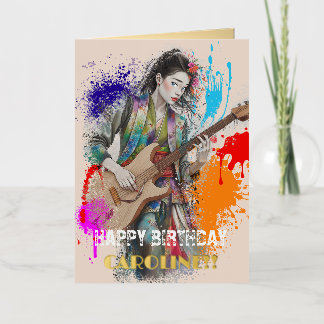 Custom Japanese Woman Guitarist Art Inspirational Foil Greeting Card