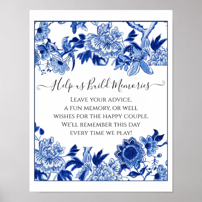 Custom Jenga Bridal Shower Sign 10x12 Blue White | Zazzle