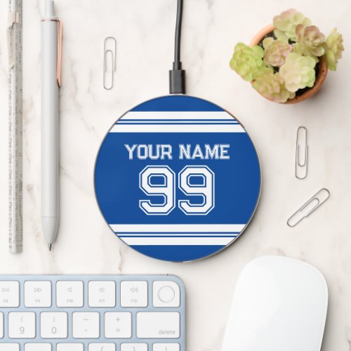 Custom jersey number and athletic stripes wireless charger 