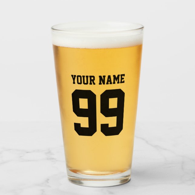 Custom jersey number and name sports beer glass (Front Filled)