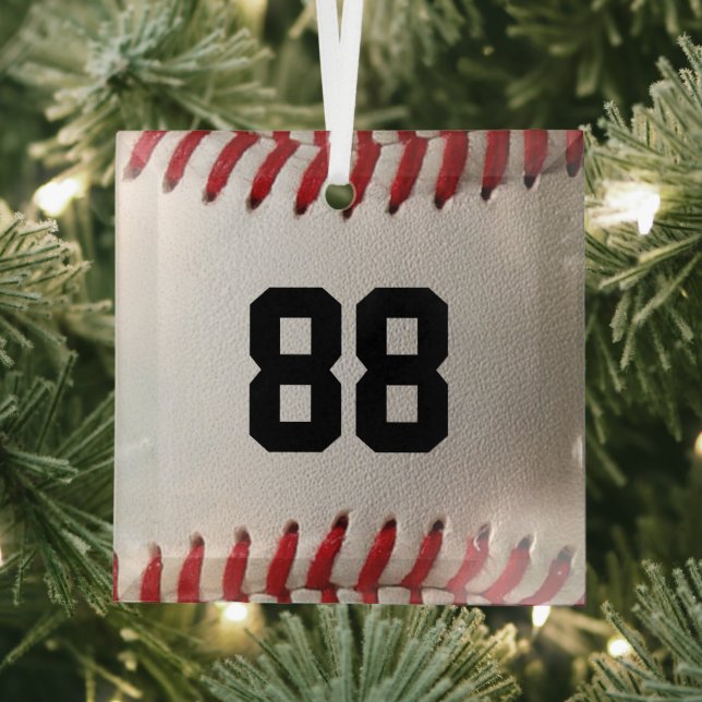 Custom Jersey Number Baseball Player Design Glass Ornament (Insitu)