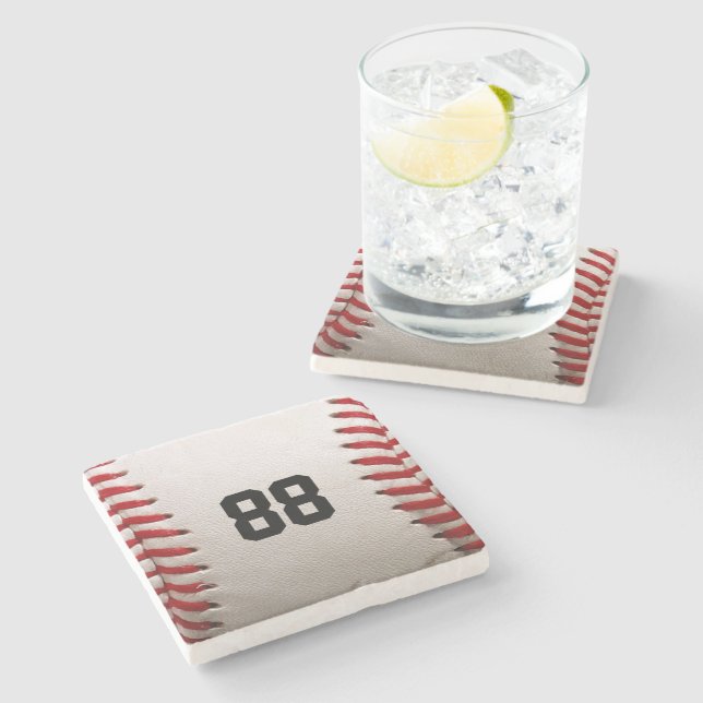 Custom Jersey Number Baseball Player Design Stone Coaster (Side)