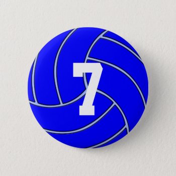 Custom Jersey Number Blue Volleyball Round Button by SoccerMomsDepot at Zazzle