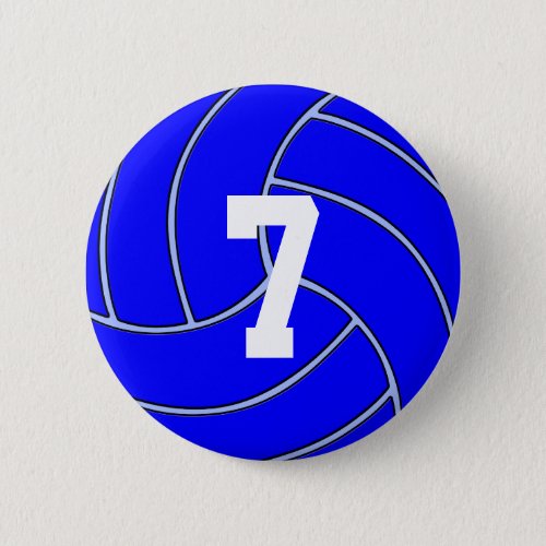 CUSTOM JERSEY NUMBER Blue Volleyball Round Button