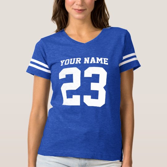 Custom jersey number blue womens football t shirt | Zazzle.com