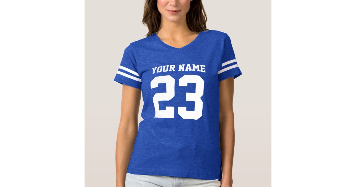 Custom jersey number blue womens football t shirt | Zazzle.com