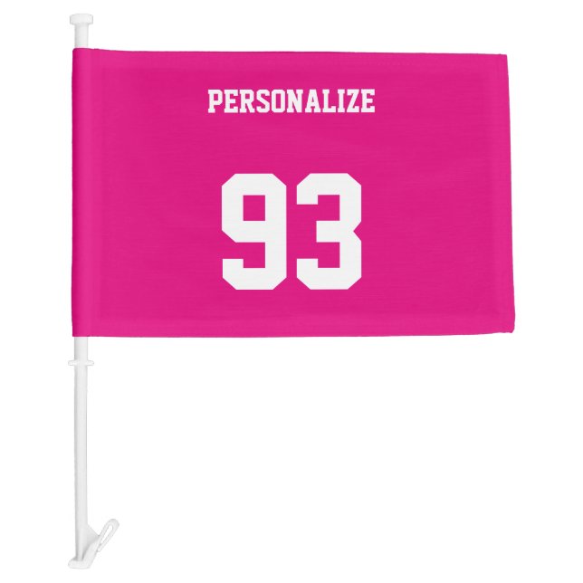 Custom jersey number car flag | neon pink (Front)