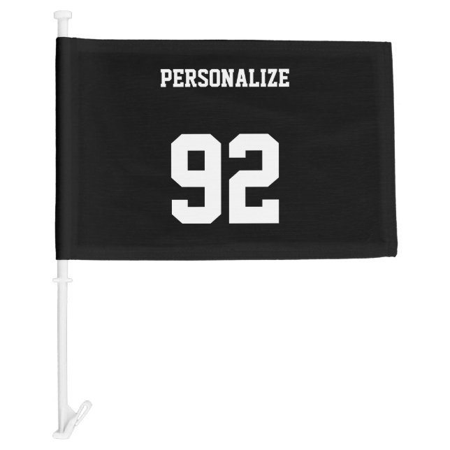 Custom jersey number car flags | Black and white (Front)