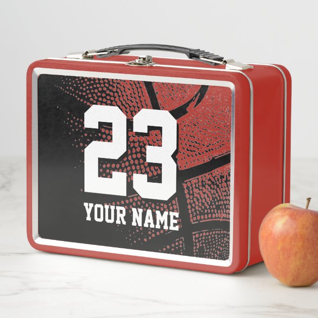 Custom jersey number kid's basketball sports metal lunch box (In Situ)