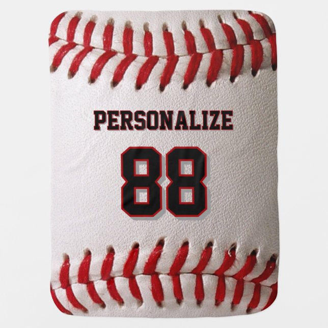 Custom Jersey Number & Name Baseball Player Design Baby Blanket (Front)