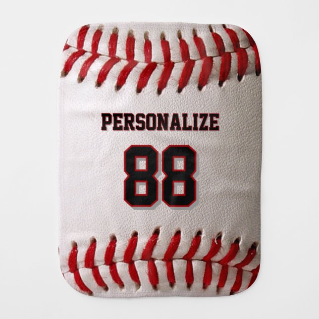 Custom Jersey Number & Name Baseball Player Design Baby Burp Cloth (Front)