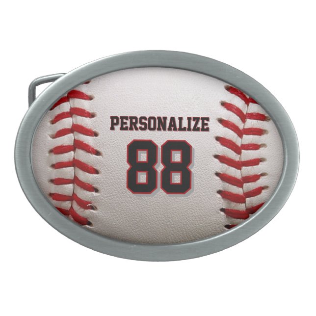 Custom Jersey Number & Name Baseball Player Design Belt Buckle (Front)