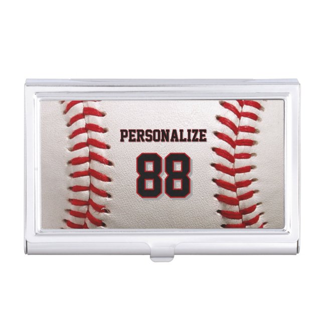 Custom Jersey Number & Name Baseball Player Design Business Card Case (Front)