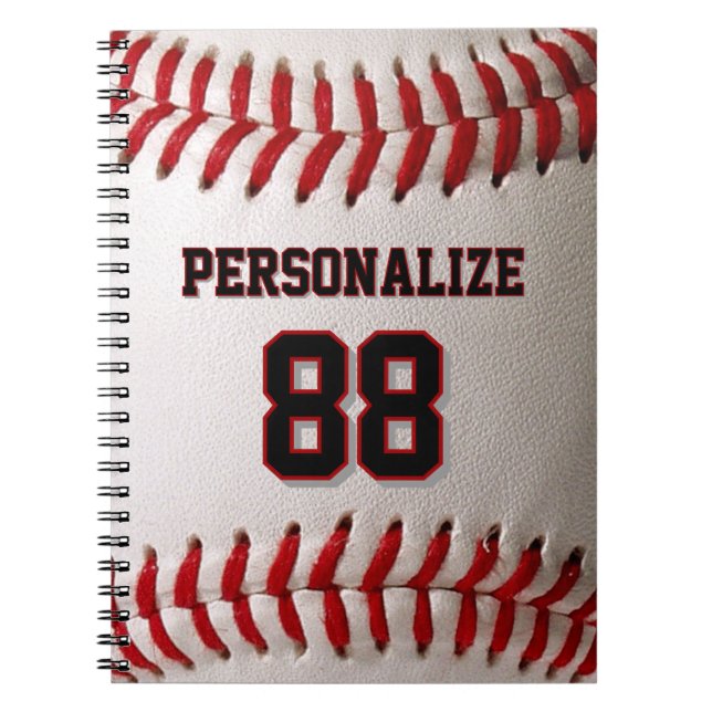 Custom Jersey Number & Name Baseball Player Design Notebook (Front)