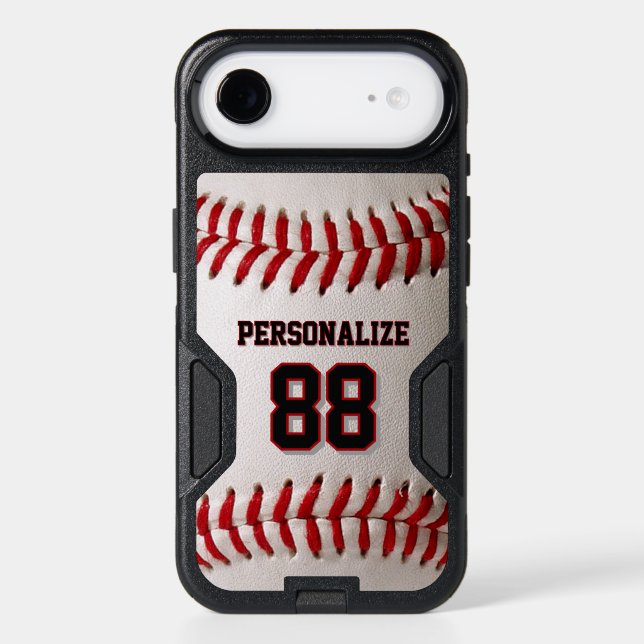 Custom Jersey Number & Name Baseball Player Design Otterbox iPhone Case (Back)