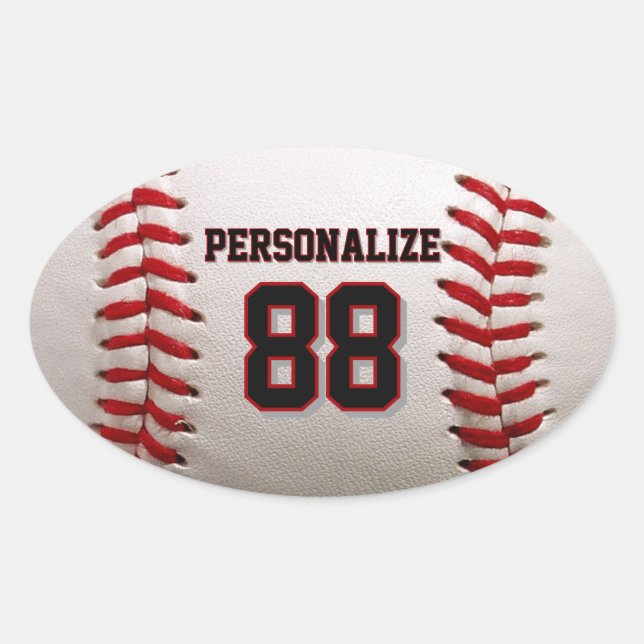 Custom Jersey Number & Name Baseball Player Design Oval Sticker (Front)