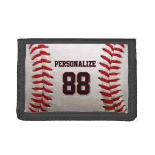 Custom Jersey Number & Name Baseball Player Design Trifold Wallet