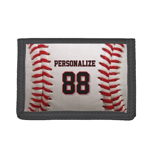 Custom Jersey Number & Name Baseball Player Design Trifold Wallet (Front)