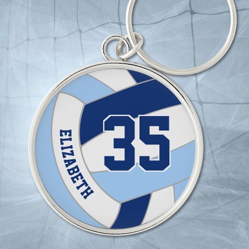 custom jersey number on light dark blue volleyball keychain