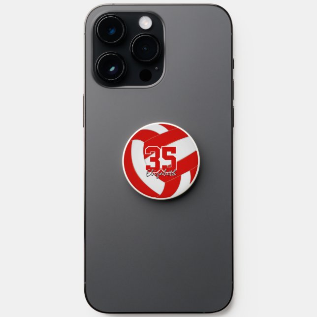 custom jersey number on red white volleyball PopSocket (Front)