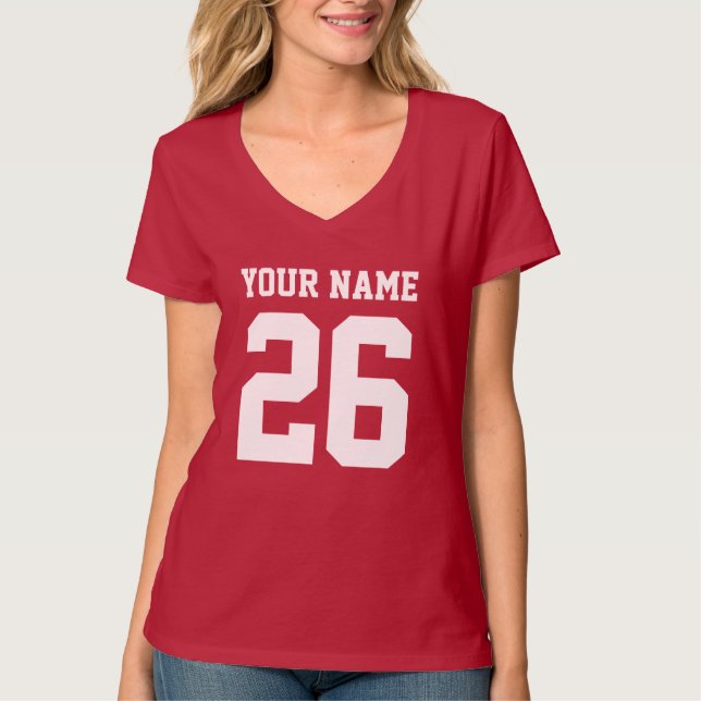Custom jersey number pink womens football t shirt (Front)