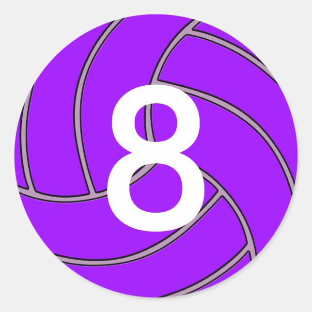Custom Jersey Number Purple Volleyball Player/Team Classic Round Sticker (Front)
