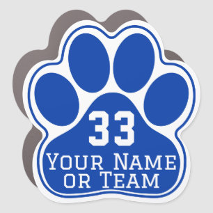 Custom Jersey Number Royal Blue Paw Print Car Magnet