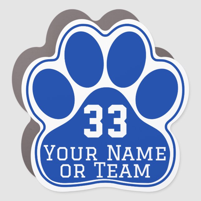 Custom Jersey Number Royal Blue Paw Print Car Magnet (Front)