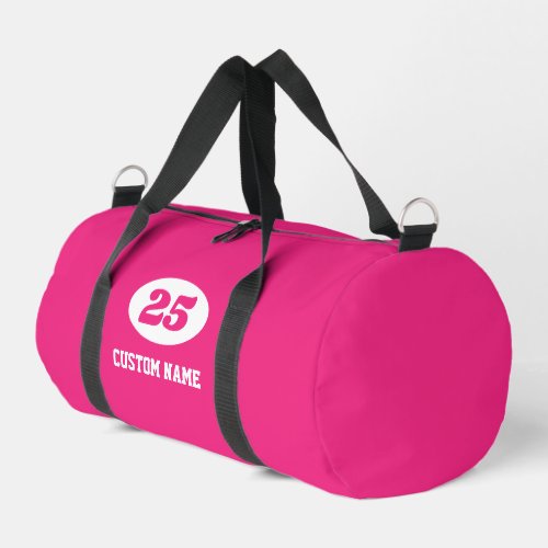 Custom jersey number small pink sports duffle bag