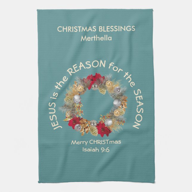 Custom JESUS IS THE REASON Christmas Kitchen Towel (Vertical)