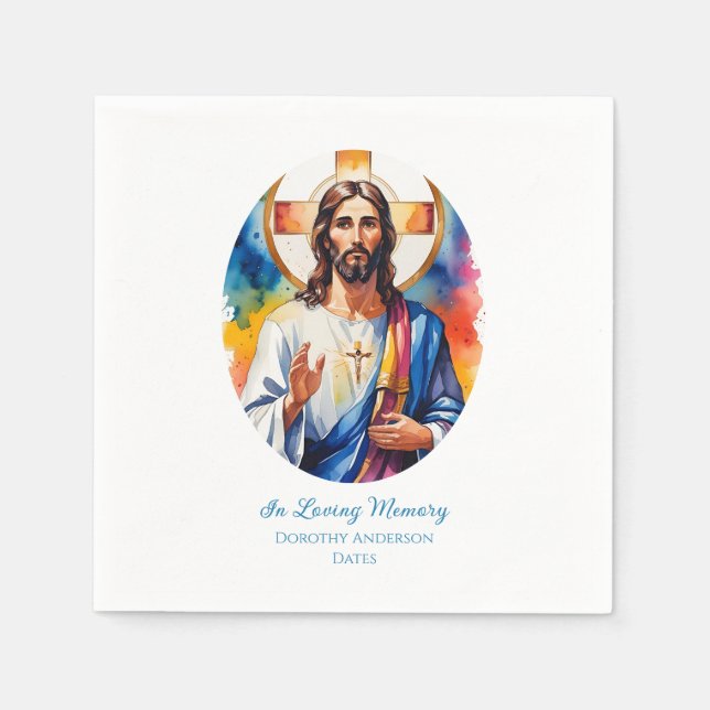 Custom Jesus Memorial Paper Plates Napkins (Front)