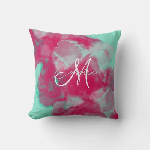 Custom Jewel tone Abstract  Monogram Name  Throw P Throw Pillow