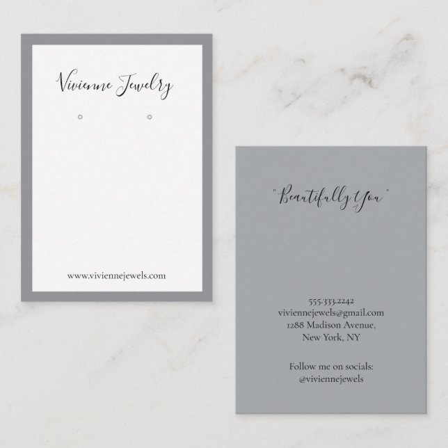 Custom Jewelry Earrings Ash Grey Display Card (Front/Back)