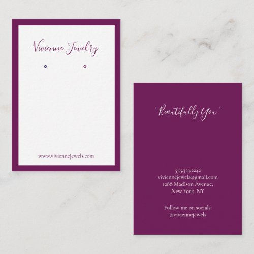 Custom Jewelry Earrings Burgundy Display Card