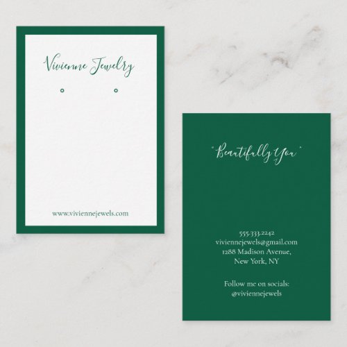 Custom Jewelry Earrings Dark Green Display Card