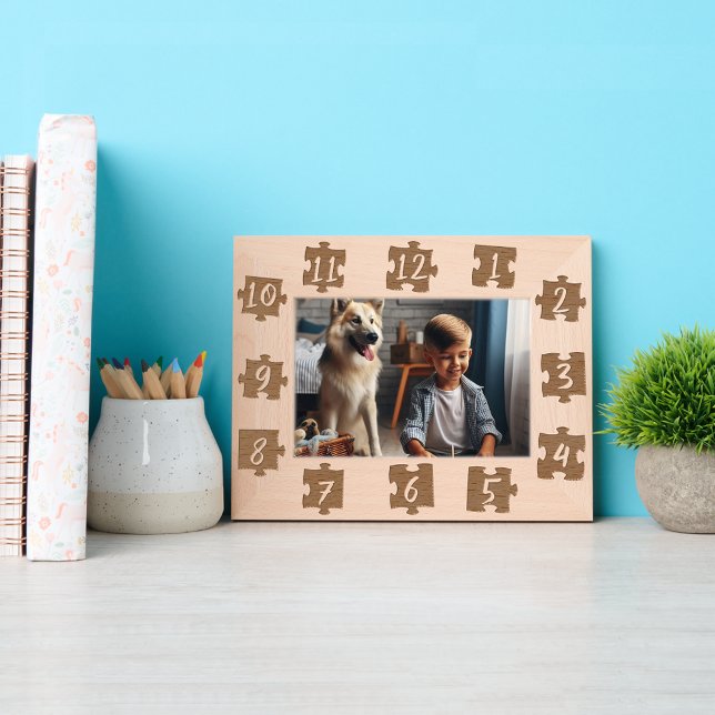 Custom Jigsaw Pieces, Clock Numbers Kid's Photos Engraved Frames (Creator Uploaded)
