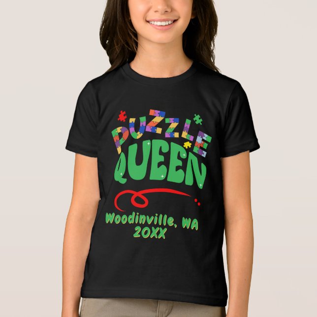 Custom Jigsaw Puzzle Queen Location Date Name Tri-Blend Shirt (Front)