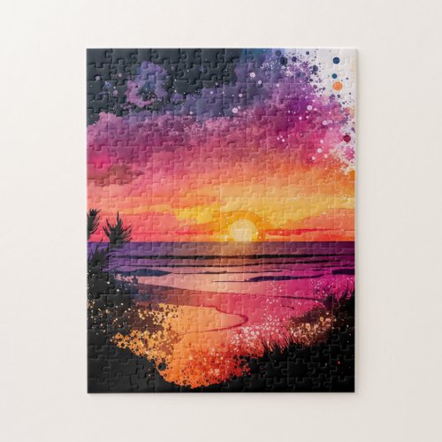 Custom Jigsaw Puzzle Watercolor Beach Sunset