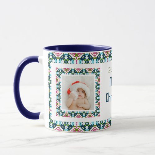 Custom Jolly Blue Merry Christmas Photo Tea Coffee Mug