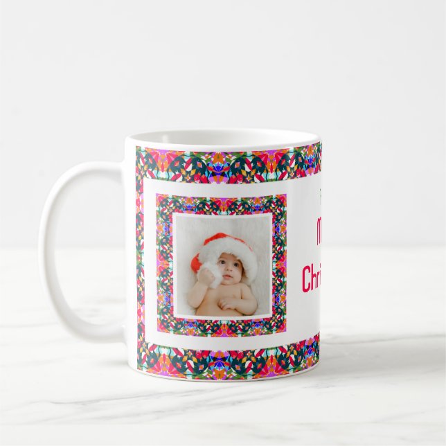 Custom Jolly Christmas Pattern Photo Picture Tea Coffee Mug (Left)