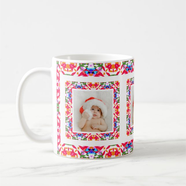 Custom Jolly Christmas Pattern Photo Picture Tea Coffee Mug (Left)