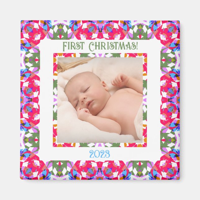 Custom Jolly Festive Christmas Photo Picture Frame Magnet (Front)