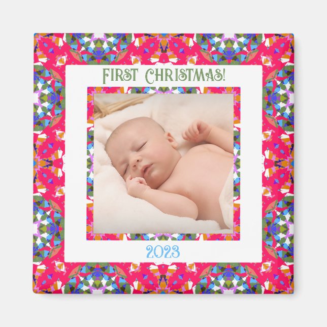 Custom Jolly Festive Christmas Photo Picture Frame Magnet (Front)