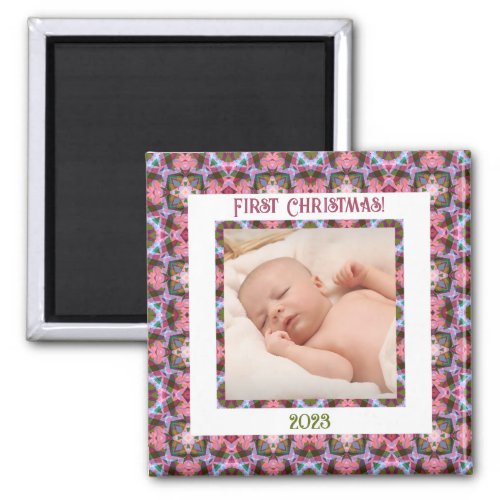 Custom Jolly Festive Christmas Pink Photo Picture Magnet