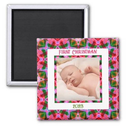 Custom Jolly Festive Christmas Pink Photo Picture Magnet