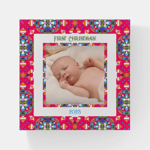 Custom Jolly Happy First Christmas Photo Frame Paperweight